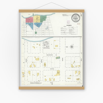 Old map wall art mockup — magnetic wood frame on white wall — Sanborn Fire Insurance Map from Titusville, Brevard County, Florida (1908) - Complete Map Set