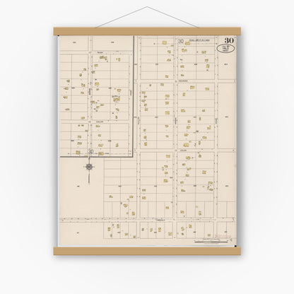 Old map wall art mockup — magnetic wood frame on white wall — Sanborn Fire Insurance Map from Hilo, Hawaii County, Hawaii (1921), Sheet #0030