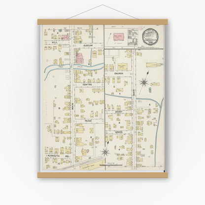 Old map wall art mockup — magnetic wood frame on white wall — Sanborn Fire Insurance Map from Edwardsville, Luzerne County, Pennsylvania (1891), Sheet #0001