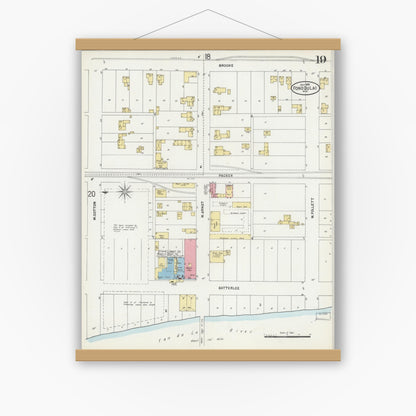 Old map wall art mockup — magnetic wood frame on white wall — Sanborn Fire Insurance Map from Fond du Lac, Fond du Lac County, Wisconsin (1898), Sheet #0019