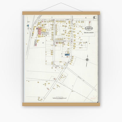 Old map wall art mockup — magnetic wood frame on white wall — Sanborn Fire Insurance Map from Flemington, Hunterdon County, New Jersey (1921), Sheet #0008