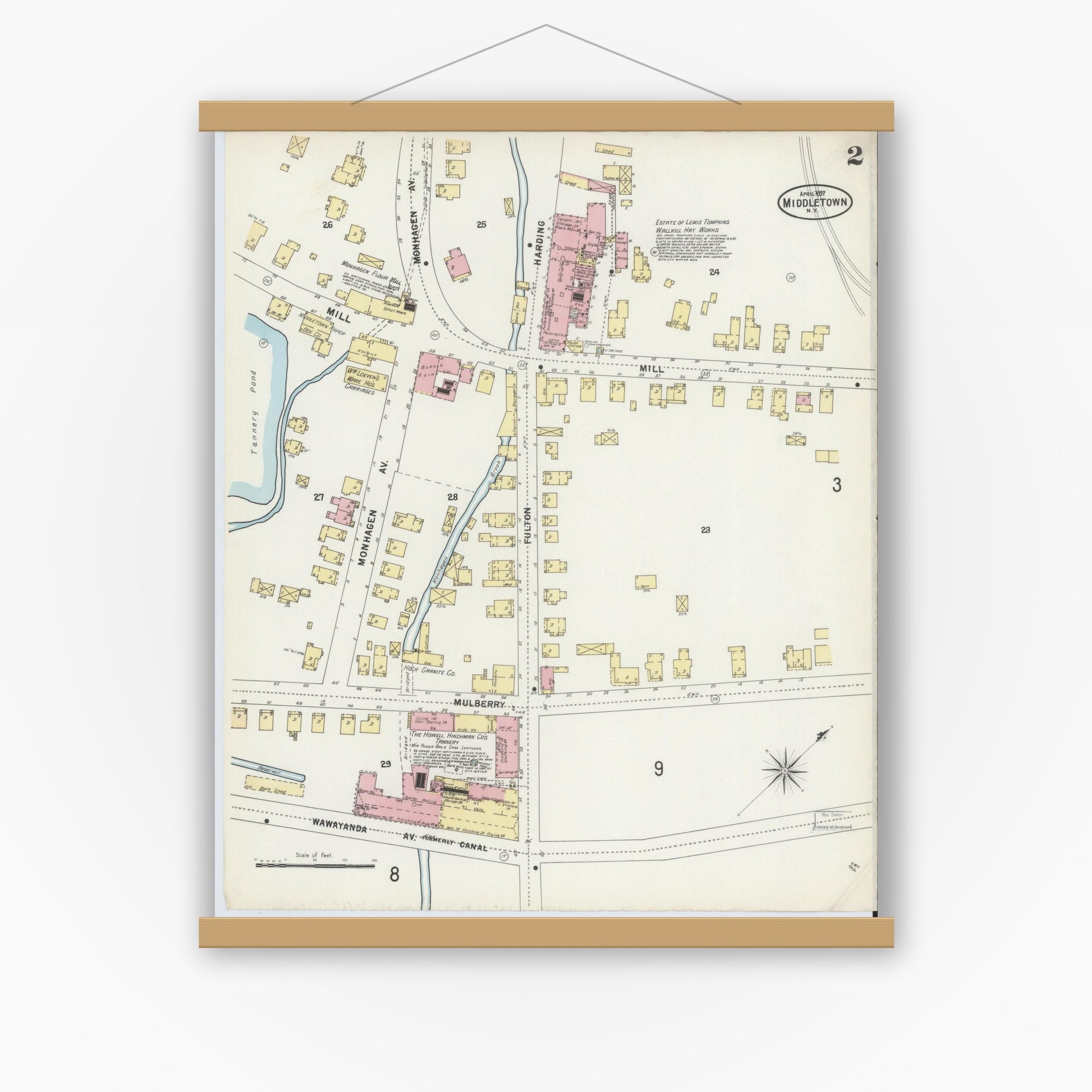 Old map wall art mockup — magnetic wood frame on white wall — Sanborn Fire Insurance Map from Middletown, Orange County, New York (1897) - Complete Map Set