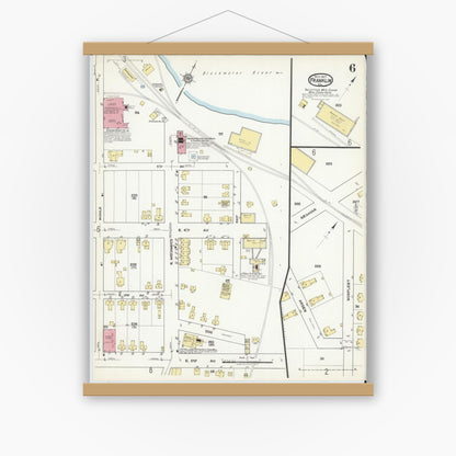 Old map wall art mockup — magnetic wood frame on white wall — Sanborn Fire Insurance Map from Franklin, Independent Cities, Virginia (1917), Sheet #0006