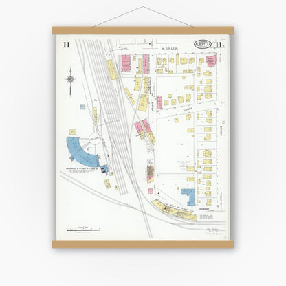 Old map wall art mockup — magnetic wood frame on white wall — Sanborn Fire Insurance Map from Albert Lea, Freeborn County, Minnesota (1926), Sheet #0011