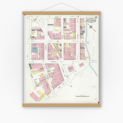 Old map wall art mockup — magnetic wood frame on white wall — Sanborn Fire Insurance Map from Mount Clemens, Macomb County, Michigan (1909), Sheet #0004