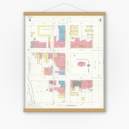 Old map wall art mockup — magnetic wood frame on white wall — Sanborn Fire Insurance Map from Snyder, Scurry County, Texas (1936), Sheet #0002