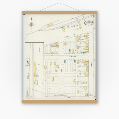 Old map wall art mockup — magnetic wood frame on white wall — Sanborn Fire Insurance Map from Lake Benton, Lincoln County, Minnesota (1894), Sheet #0002