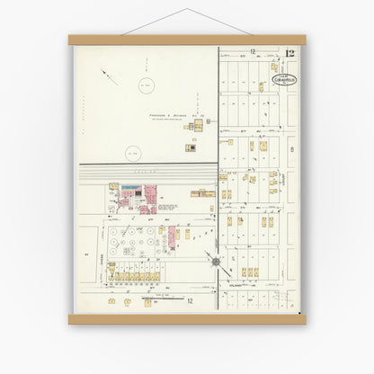 Old map wall art mockup — magnetic wood frame on white wall — Sanborn Fire Insurance Map from Coraopolis, Allegheny County, Pennsylvania (1911), Sheet #0012
