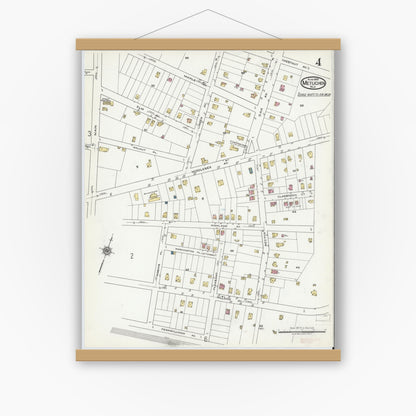 Old map wall art mockup — magnetic wood frame on white wall — Sanborn Fire Insurance Map from Metuchen, Middlesex County, New Jersey (1920), Sheet #0004