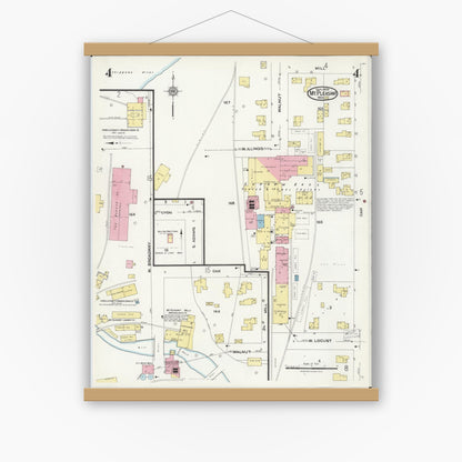 Old map wall art mockup — magnetic wood frame on white wall — Sanborn Fire Insurance Map from Mount Pleasant, Isabella County, Michigan (1924), Sheet #0004