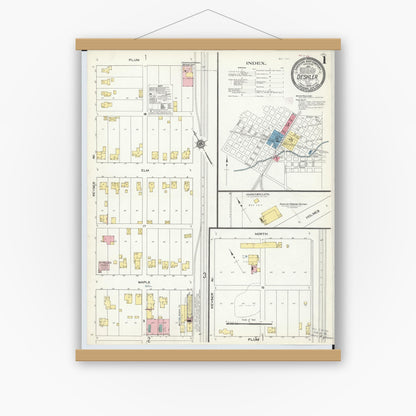 Old map wall art mockup — magnetic wood frame on white wall — Sanborn Fire Insurance Map from Deshler, Henry County, Ohio (1909) - Complete Map Set