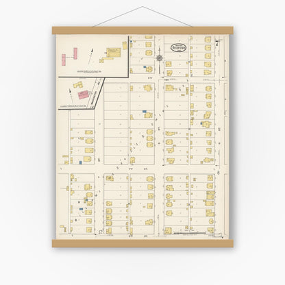 Old map wall art mockup — magnetic wood frame on white wall — Sanborn Fire Insurance Map from Bedford, Lawrence County, Indiana (1922), Sheet #0007