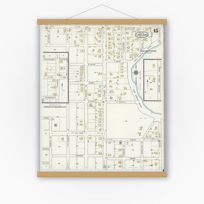 Old map wall art mockup — magnetic wood frame on white wall — Sanborn Fire Insurance Map from Lakeland, Polk County, Florida (1917), Sheet #0015