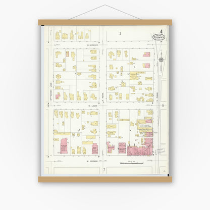Old map wall art mockup — magnetic wood frame on white wall — Sanborn Fire Insurance Map from Tecumseh, Lenawee County, Michigan (1912), Sheet #0004