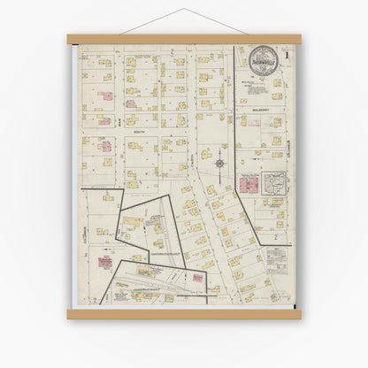 Old map wall art mockup — magnetic wood frame on white wall — Sanborn Fire Insurance Map from Thornville, Perry County, Ohio (1913) - Complete Map Set