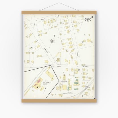Old map wall art mockup — magnetic wood frame on white wall — Sanborn Fire Insurance Map from Elmer, Salem County, New Jersey (1908), Sheet #0003