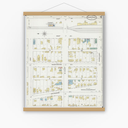 Old map wall art mockup — magnetic wood frame on white wall — Sanborn Fire Insurance Map from Kankakee, Kankakee County, Illinois (1887), Sheet #0004