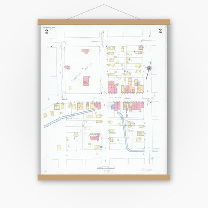 Old map wall art mockup — magnetic wood frame on white wall — Sanborn Fire Insurance Map from Henderson, Sibley County, Minnesota (1947), Sheet #0002