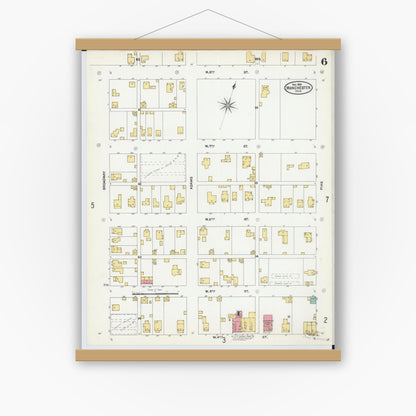 Old map wall art mockup — magnetic wood frame on white wall — Sanborn Fire Insurance Map from Manchester, Adams County, Ohio (1904), Sheet #0006