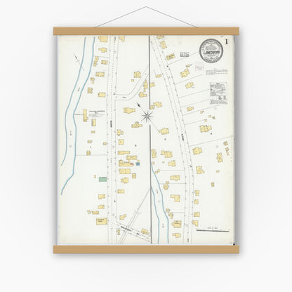 Old map wall art mockup — magnetic wood frame on white wall — Sanborn Fire Insurance Map from Lanesboro, Susquehanna County, Pennsylvania (1904) - Complete Map Set