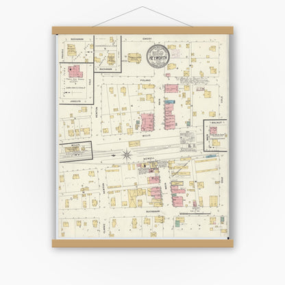 Old map wall art mockup — magnetic wood frame on white wall — Sanborn Fire Insurance Map from Heyworth, McLean County, Illinois (1908), Sheet #0001
