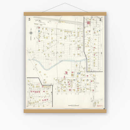 Old map wall art mockup — magnetic wood frame on white wall — Sanborn Fire Insurance Map from Union, Franklin County, Missouri (1935), Sheet #0005
