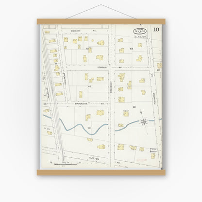 Old map wall art mockup — magnetic wood frame on white wall — Sanborn Fire Insurance Map from Nyack, Rockland County, New York. (1892), Sheet #0010