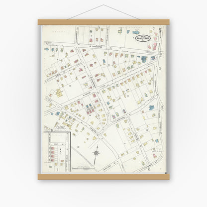 Old map wall art mockup — magnetic wood frame on white wall — Sanborn Fire Insurance Map from Wayne, Delaware County, Pennsylvania (1914), Sheet #0007