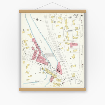 Old map wall art mockup — magnetic wood frame on white wall — Sanborn Fire Insurance Map from Athol, Worcester County, Massachusetts (1911), Sheet #0006