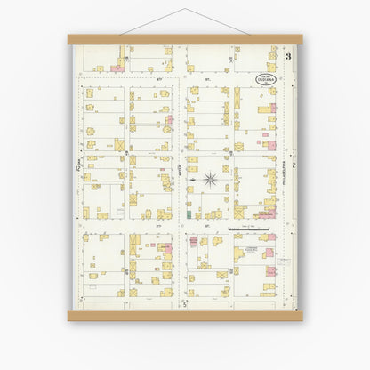 Old map wall art mockup — magnetic wood frame on white wall — Sanborn Fire Insurance Map from Indiana, Indiana County, Pennsylvania (1903), Sheet #0003