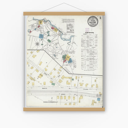 Old map wall art mockup — magnetic wood frame on white wall — Sanborn Fire Insurance Map from Milton, Norfolk County, Massachusetts (1906) - Complete Map Set