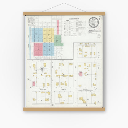 Old map wall art mockup — magnetic wood frame on white wall — Sanborn Fire Insurance Map from Lacon, Marshall County, Illinois (1899), Sheet #0001
