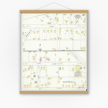 Old map wall art mockup — magnetic wood frame on white wall — Sanborn Fire Insurance Map from Salem, Columbiana County, Ohio (1909), Sheet #0004