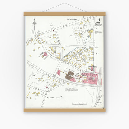 Old map wall art mockup — magnetic wood frame on white wall — Sanborn Fire Insurance Map from Clinton, Worcester County, Massachusetts (1919), Sheet #0004