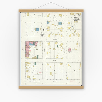 Old map wall art mockup — magnetic wood frame on white wall — Sanborn Fire Insurance Map from New London, Ralls County, Missouri (1909), Sheet #0003