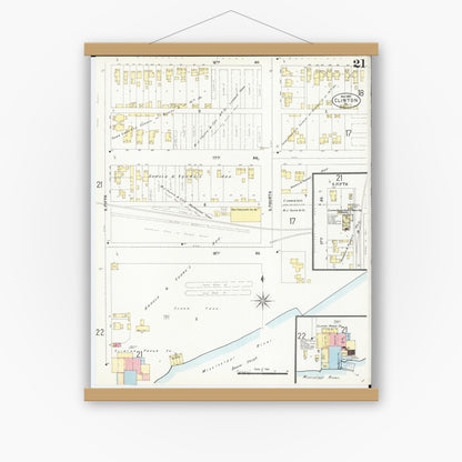 Old map wall art mockup — magnetic wood frame on white wall — Sanborn Fire Insurance Map from Clinton, Clinton County, Iowa (1897), Sheet #0021