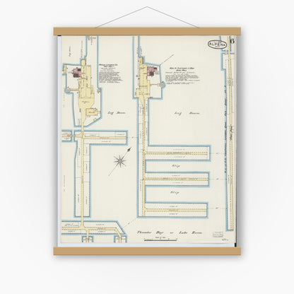 Old map wall art mockup — magnetic wood frame on white wall — Sanborn Fire Insurance Map from Alpena, Alpena County, Michigan (1890), Sheet #0006