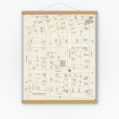 Old map wall art mockup — magnetic wood frame on white wall — Sanborn Fire Insurance Map from Watertown, Jefferson County, Wisconsin (1915), Sheet #0024