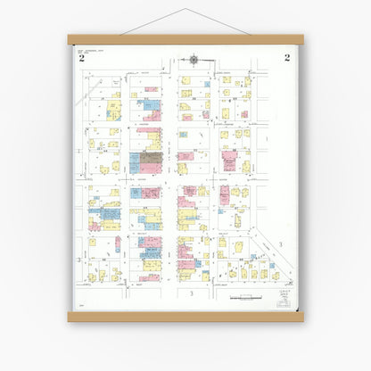 Old map wall art mockup — magnetic wood frame on white wall — Sanborn Fire Insurance Map from West Jefferson, Madison County, Ohio (1952), Sheet #0002