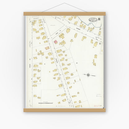 Old map wall art mockup — magnetic wood frame on white wall — Sanborn Fire Insurance Map from Waterville, Oneida County, New York (1912), Sheet #0011
