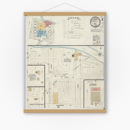 Old map wall art mockup — magnetic wood frame on white wall — Sanborn Fire Insurance Map from Ada, Norman County, Minnesota (1899) - Complete Map Set