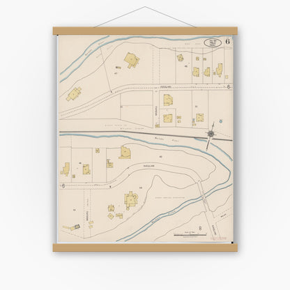 Old map wall art mockup — magnetic wood frame on white wall — Sanborn Fire Insurance Map from Hilo, Hawaii County, Hawaii (1921), Sheet #0006