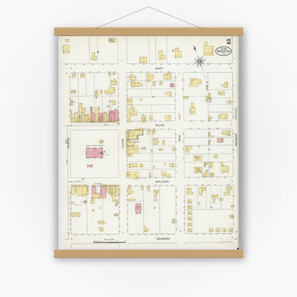 Old map wall art mockup — magnetic wood frame on white wall — Sanborn Fire Insurance Map from Wharton, Wharton County, Texas (1906), Sheet #0002