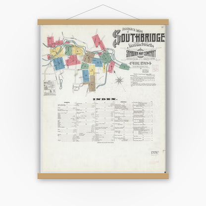Old map wall art mockup — magnetic wood frame on white wall — Sanborn Fire Insurance Map from Southbridge, Worcester County, Massachusetts (1904) - Complete Map Set