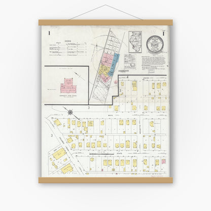 Old map wall art mockup — magnetic wood frame on white wall — Sanborn Fire Insurance Map from Dupo, Saint Clair County, Illinois (1928), Sheet #0001