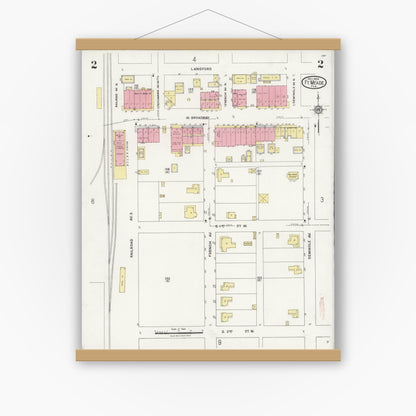 Old map wall art mockup — magnetic wood frame on white wall — Sanborn Fire Insurance Map from Fort Meade, Polk County, Florida (1924), Sheet #0002