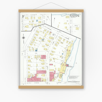 Old map wall art mockup — magnetic wood frame on white wall — Sanborn Fire Insurance Map from Cuyahoga Falls, Summit County, Ohio (1927), Sheet #0005