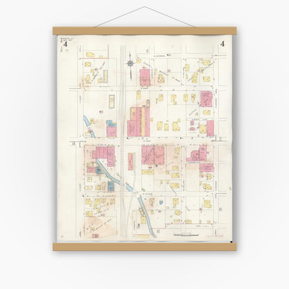 Old map wall art mockup — magnetic wood frame on white wall — Sanborn Fire Insurance Map from Marion, Williamson County, Illinois (1946), Sheet #0004