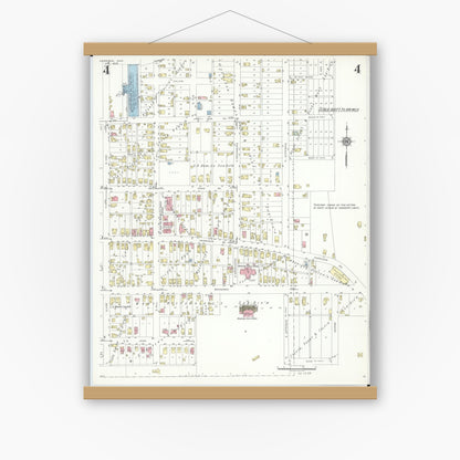 Old map wall art mockup — magnetic wood frame on white wall — Sanborn Fire Insurance Map from Harrison, Hamilton County, Ohio (1938), Sheet #0004
