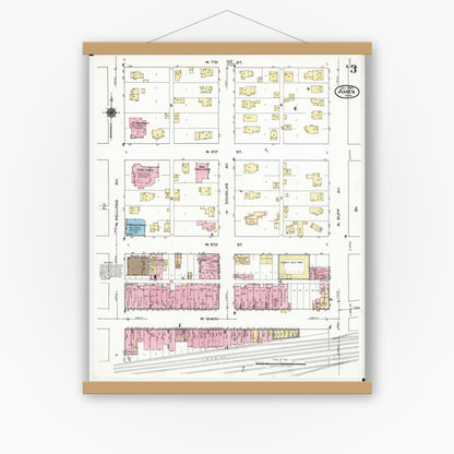 Old map wall art mockup — magnetic wood frame on white wall — Sanborn Fire Insurance Map from Ames, Story County, Iowa (1920), Sheet #0003